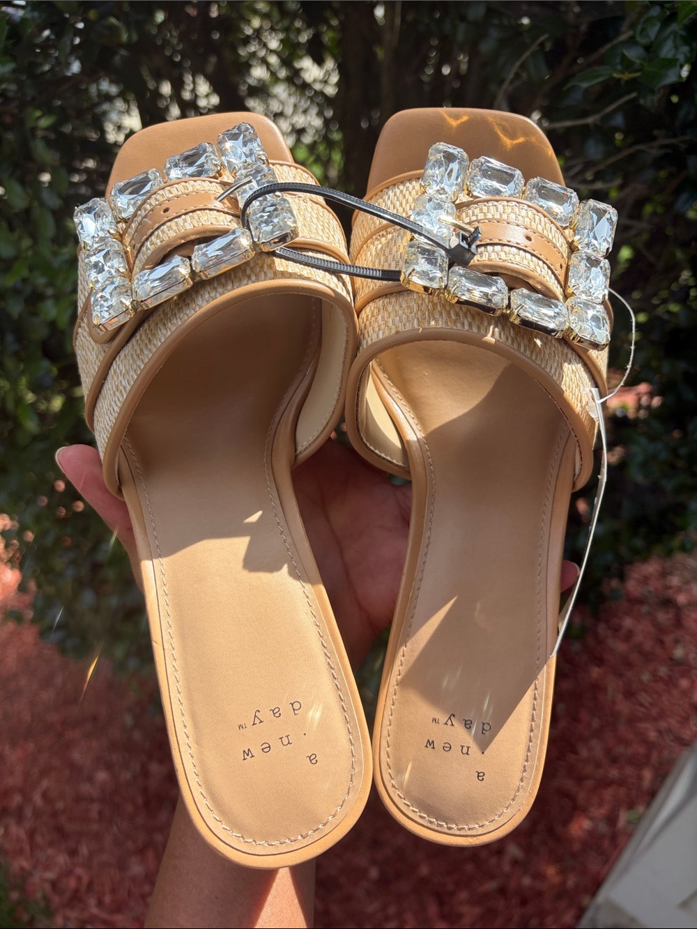 a new day Tan Woven Block Heel Slide with Crystal Buckle - Picture 11 of 12